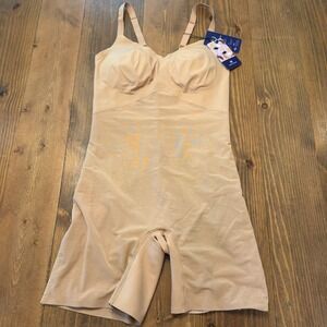 Honeylove SuperPower Mid Thigh Bodysuit Womens 1X Sand Shapewear NWT Compression